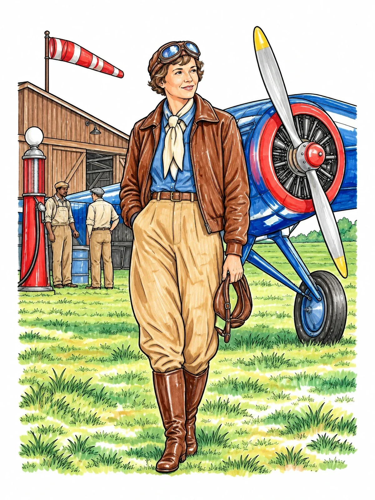 Colored example of the Amelia Earhart At Airfield coloring page