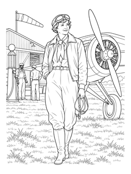 Free printable Amelia Earhart At Airfield coloring page