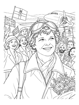 Free printable Amelia Earhart Welcomed By Cheering Crowd coloring page