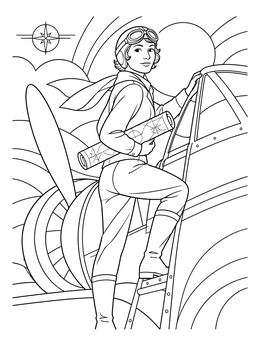 Free printable Amelia Earhart Boarding Her Airplane coloring page