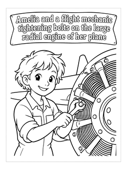 Free printable Amelia Fixing Airplane Engine coloring page