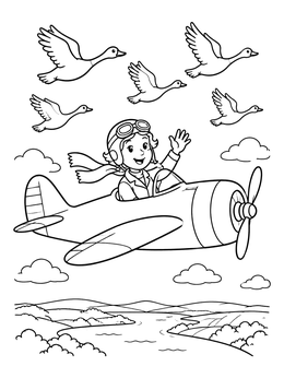 Free printable Amelia Earhart Flying With Geese coloring page