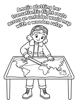 Free printable Amelia Earhart Planning Flight Route coloring page