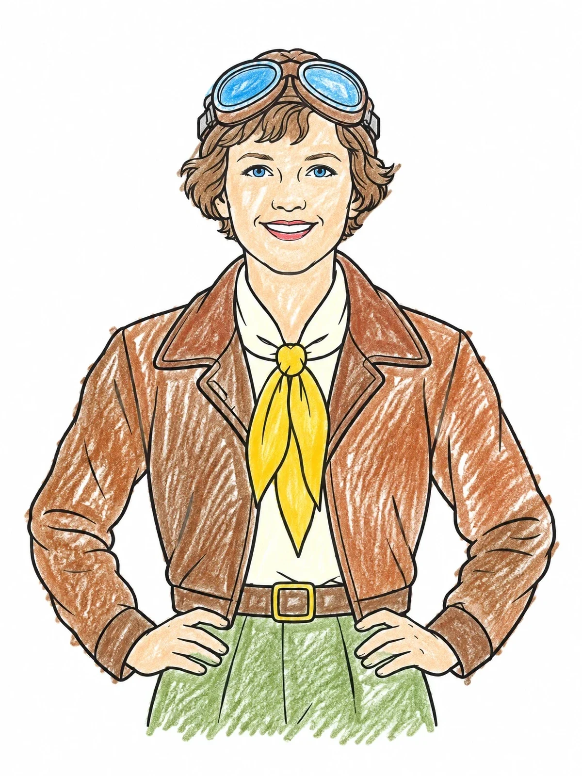 Colored example of the Amelia Earhart Portrait With Flight Goggles coloring page