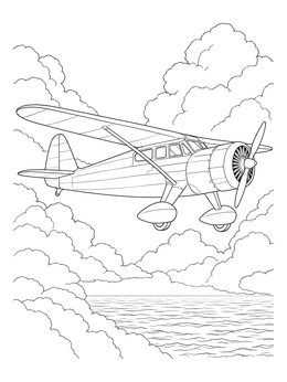 Free printable Vintage Airplane Flying Over Ocean coloring page