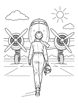 Free printable Amelia Earhart Walking To Her Airplane coloring page