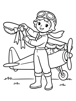 Free printable Young Aviator Decorating Airplane Wing coloring page