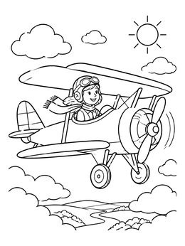 Free printable Young Aviator Flying A Biplane coloring page