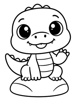 A friendly baby american alligator coloring page showing the reptile waving from a rock.