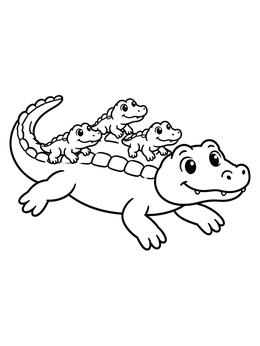 A friendly mother carrying three babies on this american alligator coloring page.