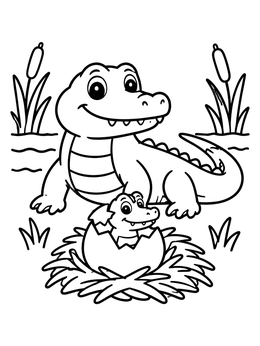 Cute mother and baby in this american alligator coloring page.