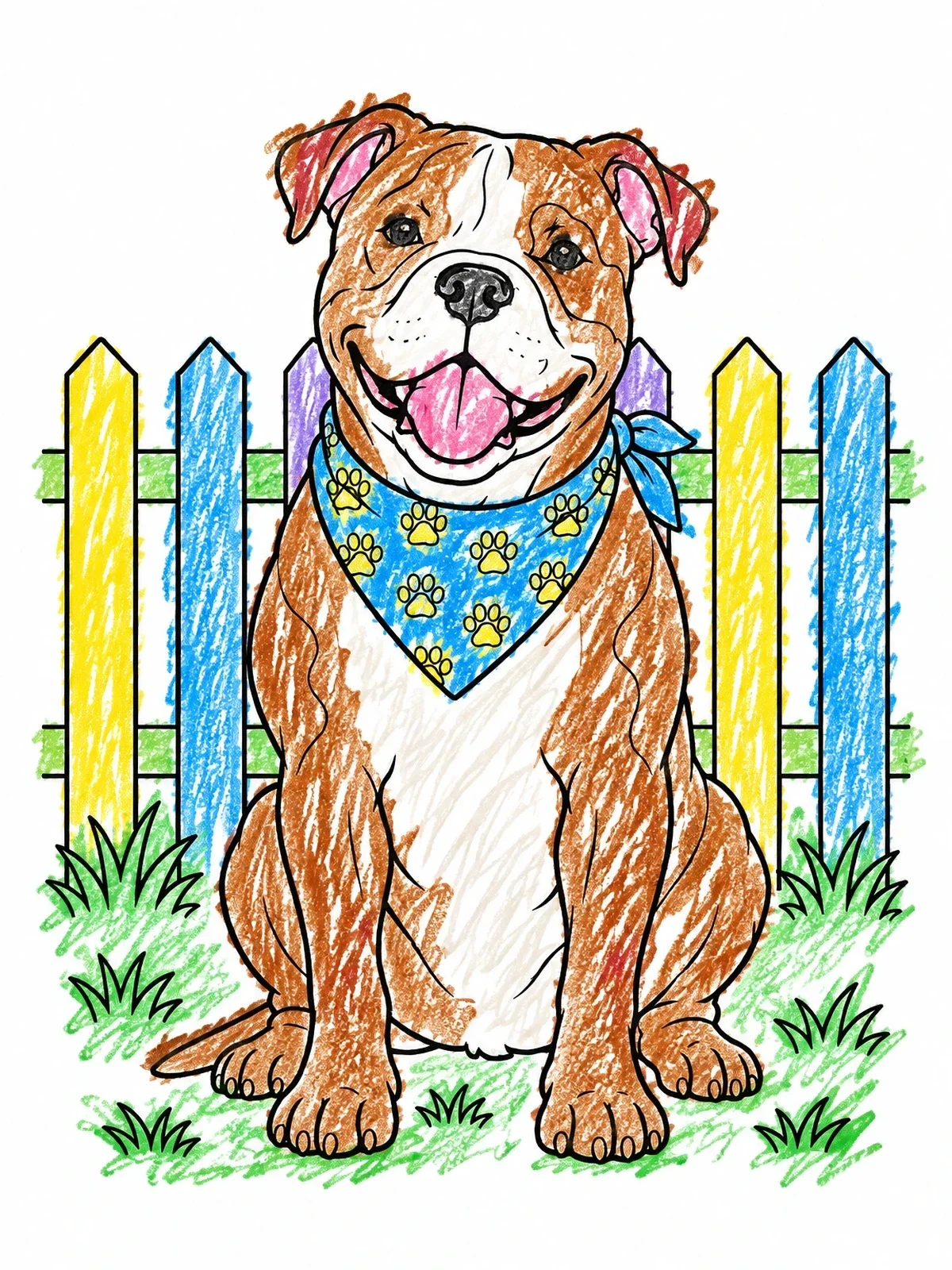 Colored example of the American Bulldog By Picket Fence coloring page