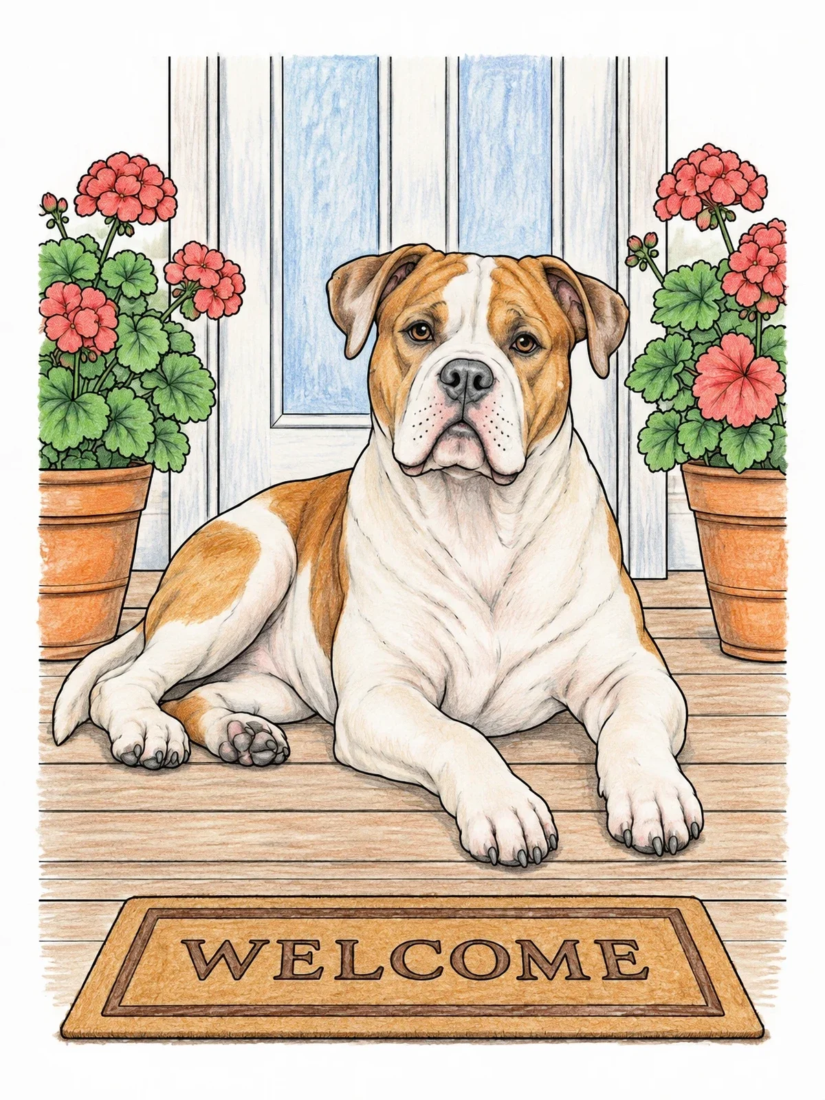 Colored example of the American Bulldog On Front Porch coloring page