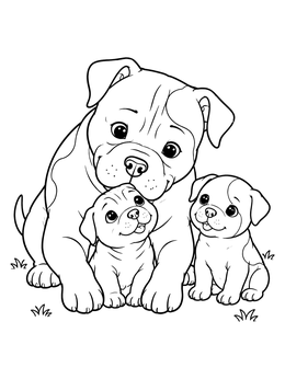 Free printable Mother American Bulldog With Puppies coloring page