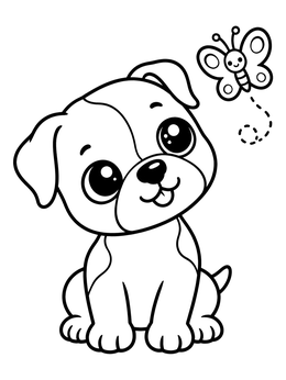 Free printable American Bulldog Puppy And Butterfly coloring page
