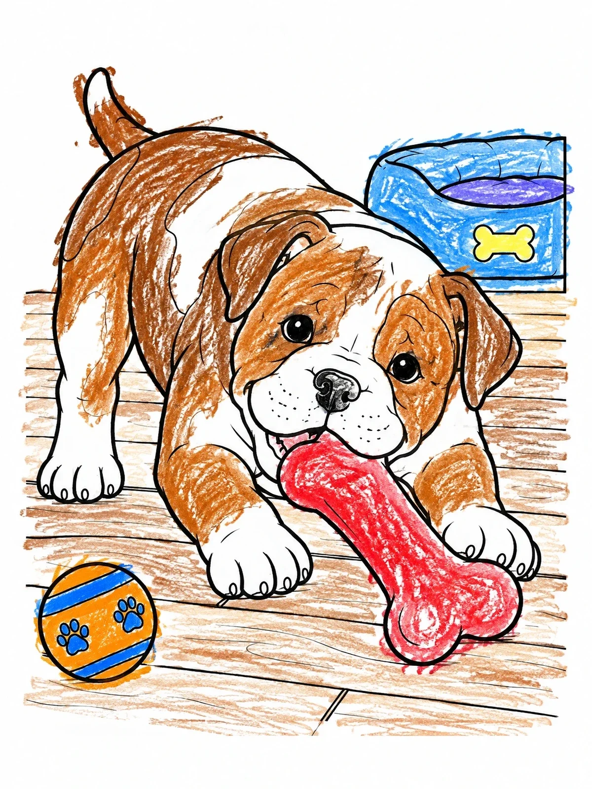 Colored example of the Playful American Bulldog Puppy With Bone coloring page