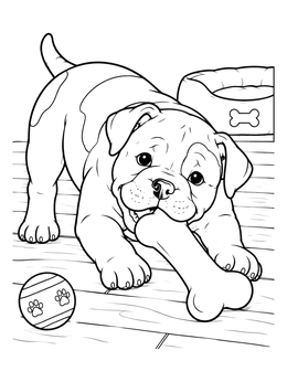 Free printable Playful American Bulldog Puppy With Bone coloring page