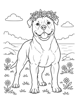 Free printable American Bulldog With Flower Crown coloring page
