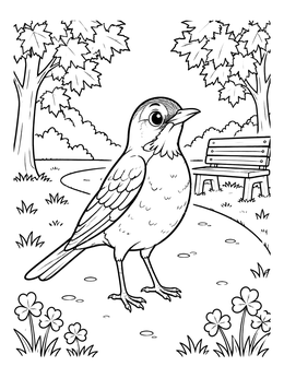 Free printable American Robin In A Park coloring page