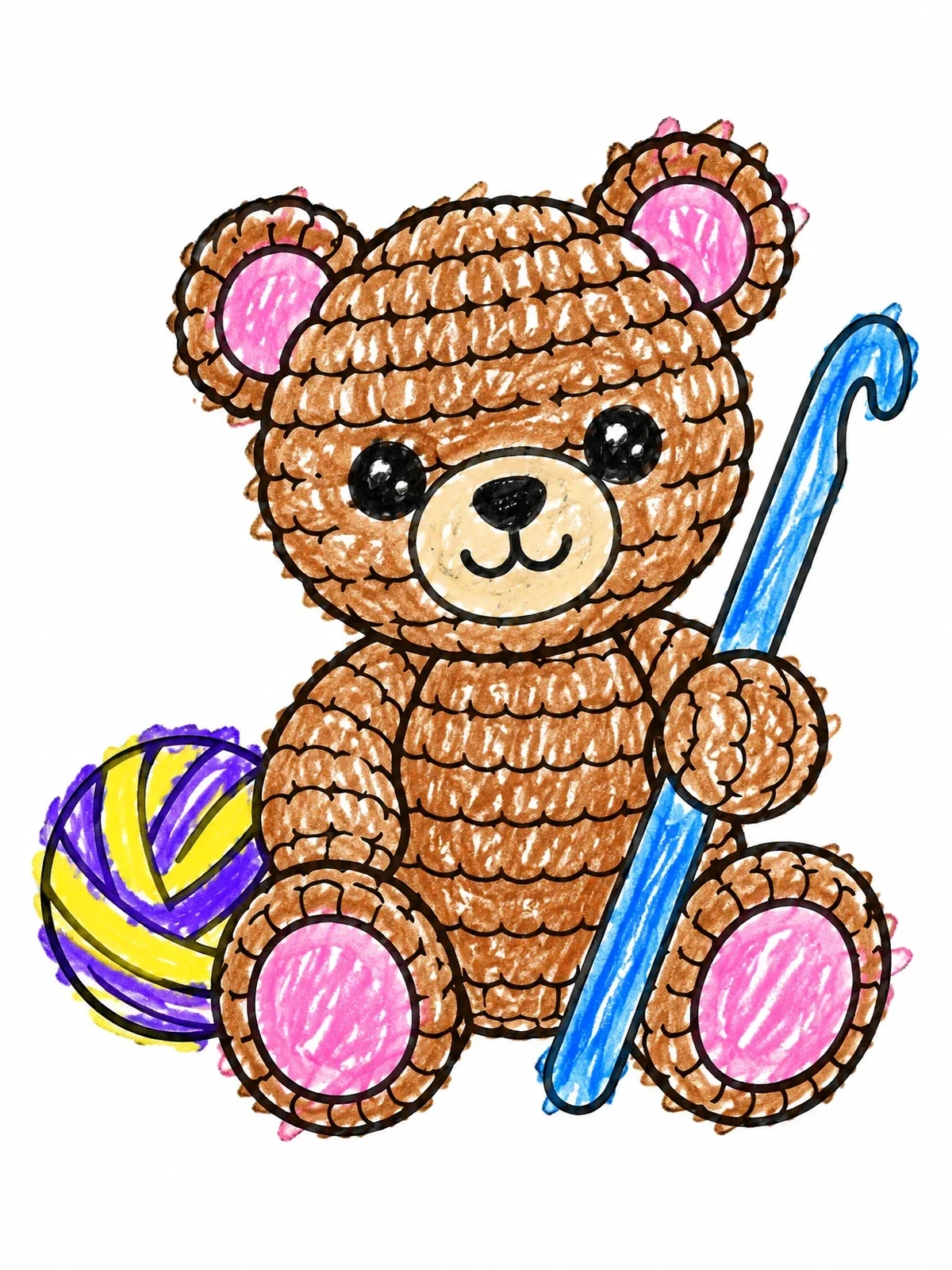 Colored example of the Amigurumi Crochet Teddy Bear coloring page