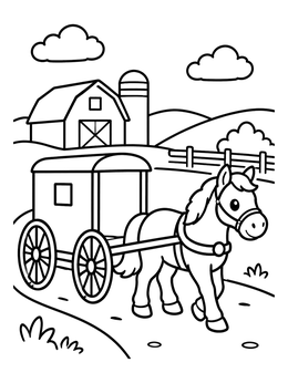 Free printable Cute Horse Pulling An Amish Buggy coloring page