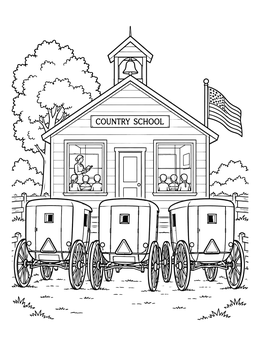 Free printable Amish Country School With Buggies coloring page