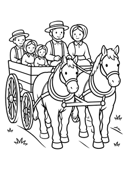 Free printable Amish Family Carriage Ride coloring page