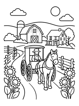 Free printable Amish Horse And Buggy Countryside coloring page
