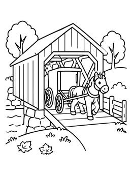 Free printable Buggy Crossing A Covered Bridge coloring page