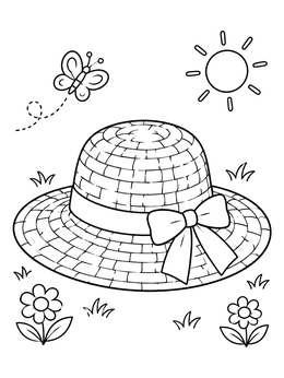 Free printable Straw Hat With Ribbon Bow coloring page
