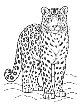 Free printable Amur Leopard Standing In Winter Snow coloring page