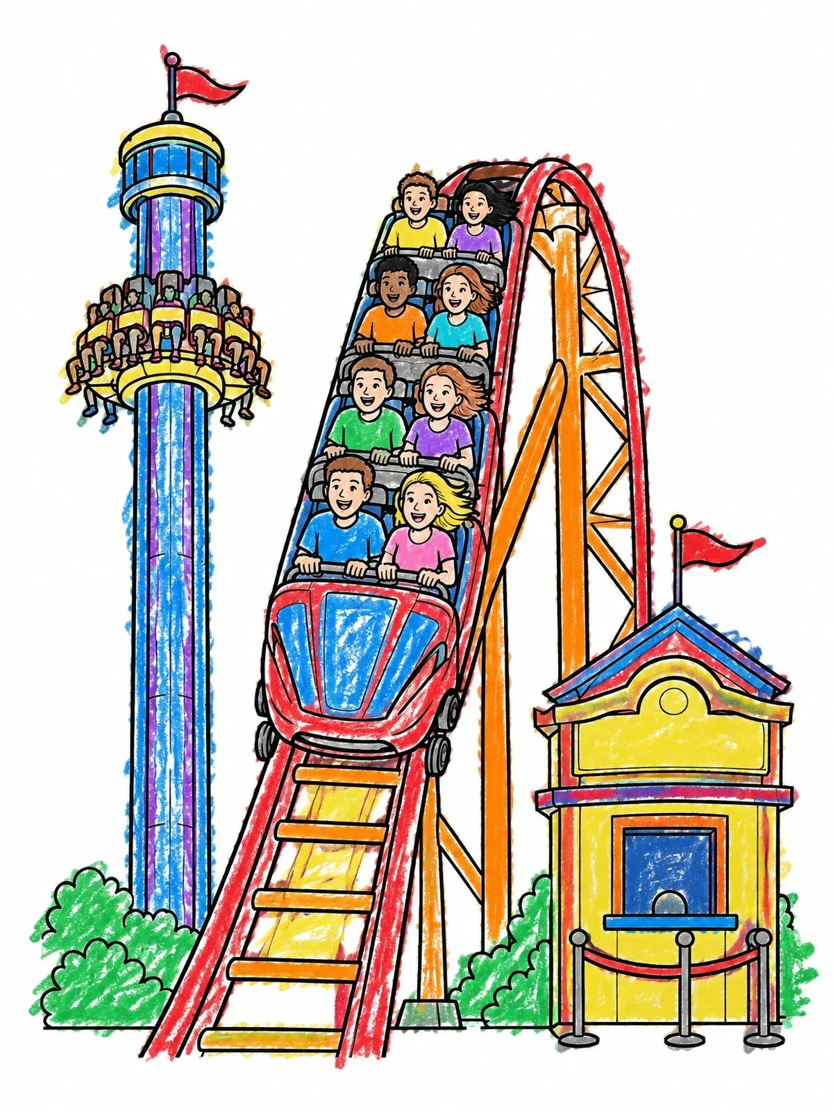 Colored example of the Amusement Park Roller Coaster Drop coloring page