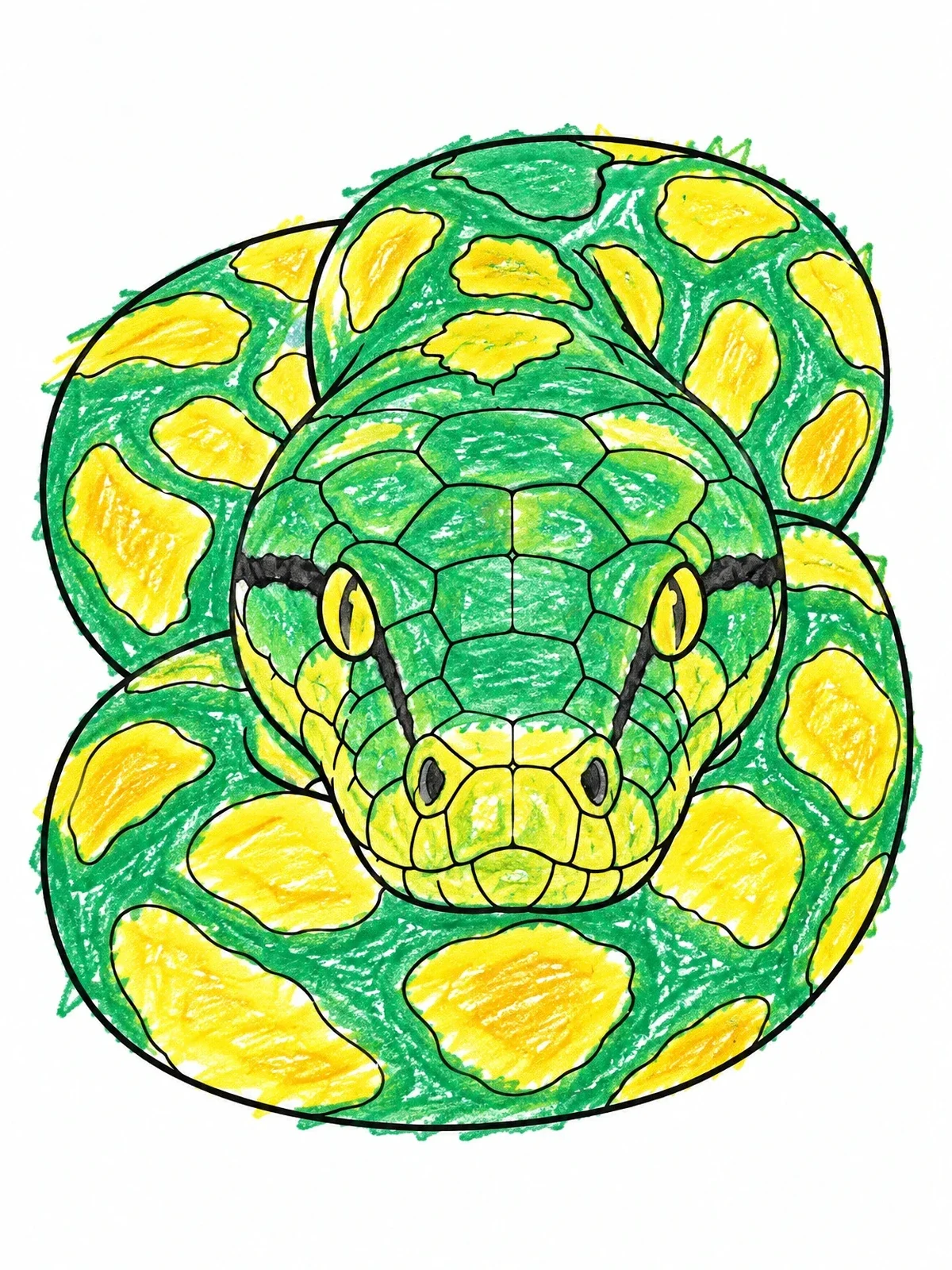 Colored example of the Anaconda Head And Coiled Body coloring page