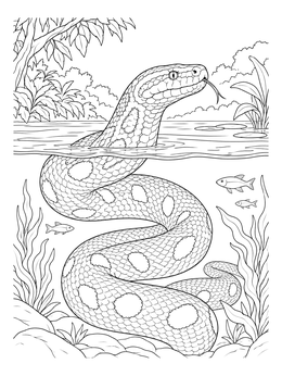 Free printable Anaconda In River Split View coloring page