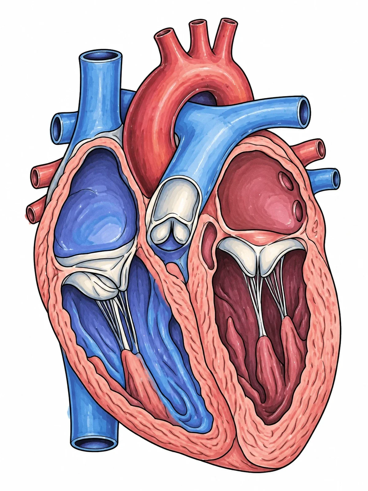 Colored example of the Anatomical Human Heart Cross Section coloring page