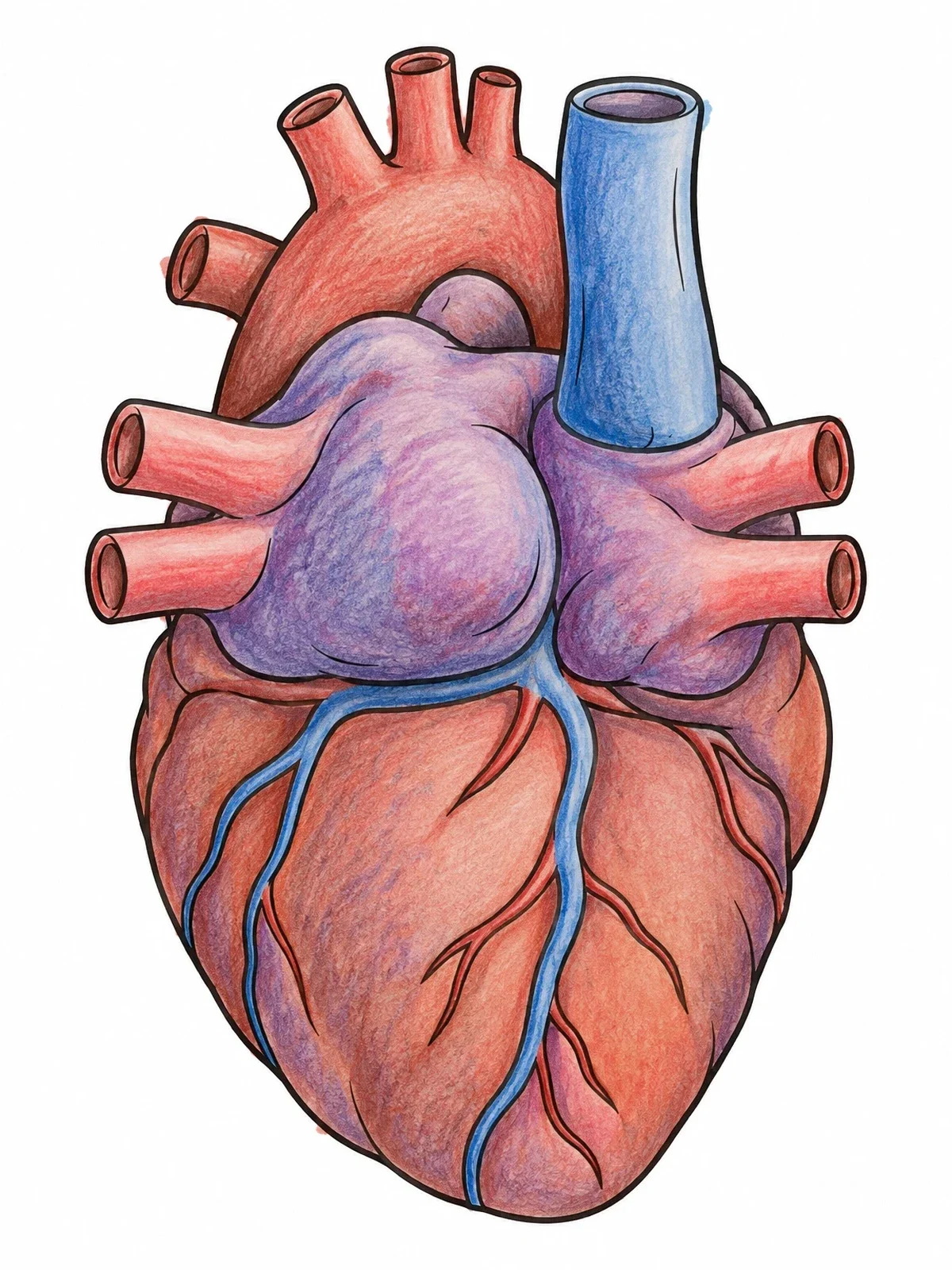 Colored example of the Anatomical Human Heart Posterior View coloring page