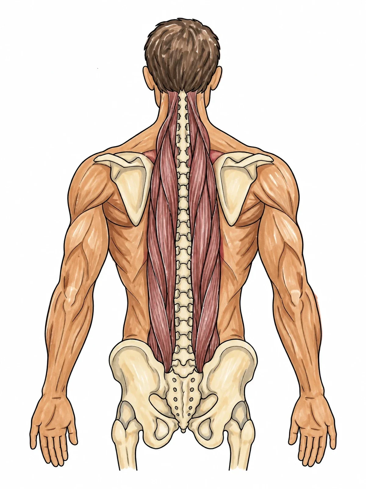 Colored example of the Erector Spinae Deep Back Muscles coloring page