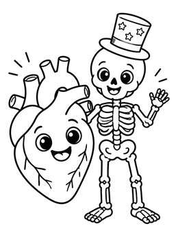 Free printable Friendly Skeleton With Smiling Heart coloring page