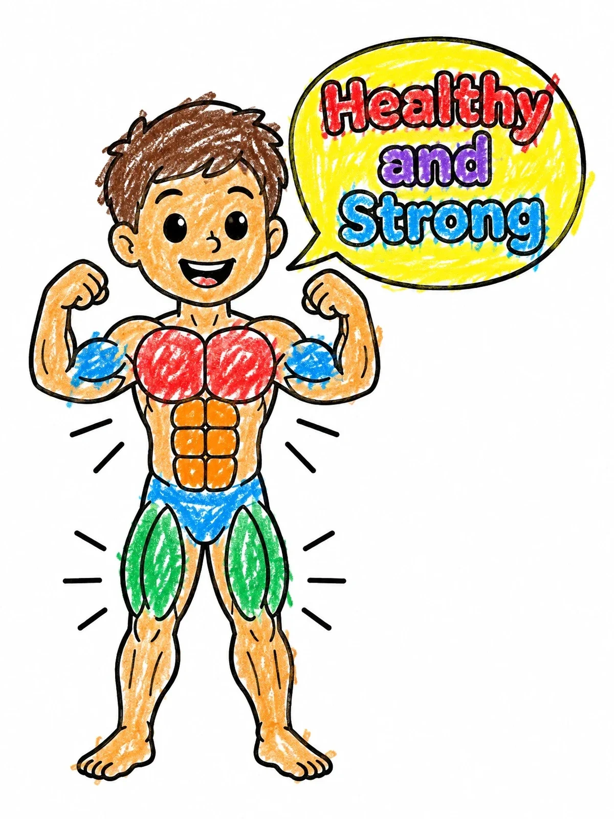 Colored example of the Healthy And Strong Boy Muscles coloring page