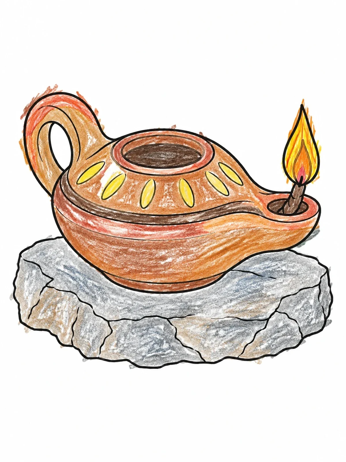 Colored example of the Ancient Clay Oil Lamp On Stone coloring page