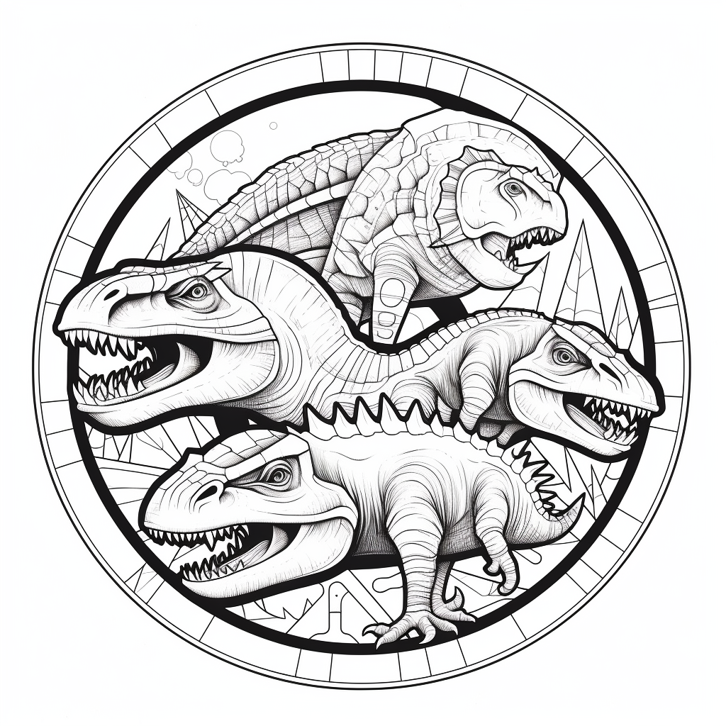 Ancient Dinosaur Mandala Art - Coloring Page