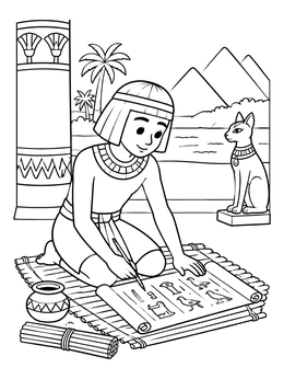 Free printable Ancient Egyptian Scribe Writing On Papyrus coloring page