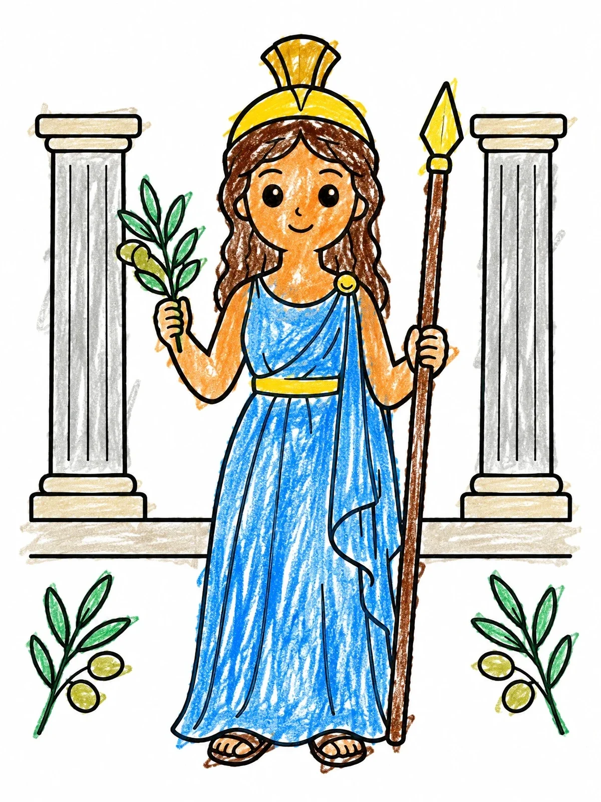 Colored example of the Ancient Goddess Athena With Spear coloring page