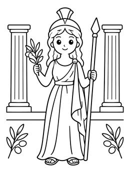 Free printable Ancient Goddess Athena With Spear coloring page