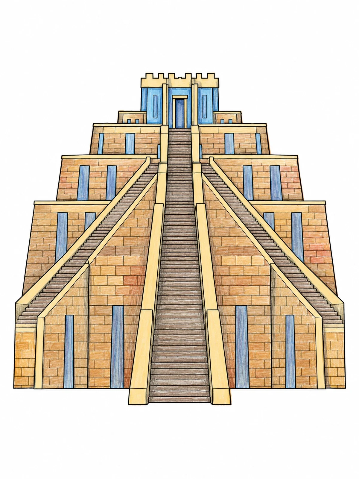 Colored example of the Ancient Great Ziggurat Of Ur coloring page
