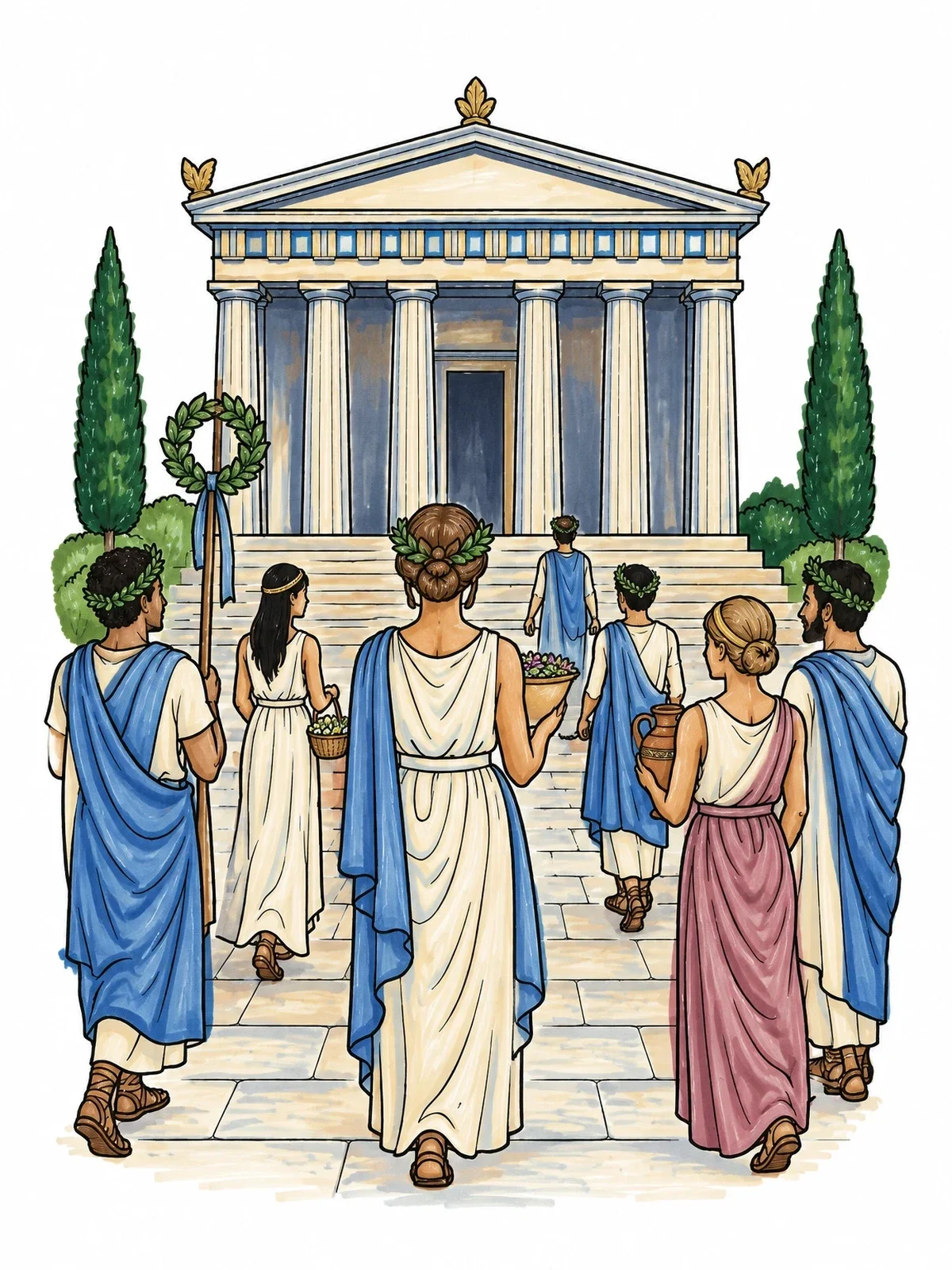 Colored example of the Ancient Greek Procession To The Temple coloring page