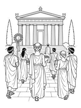 Free printable Ancient Greek Procession To The Temple coloring page