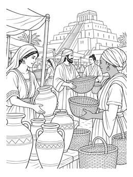 Free printable Ancient Market By The Ziggurat coloring page