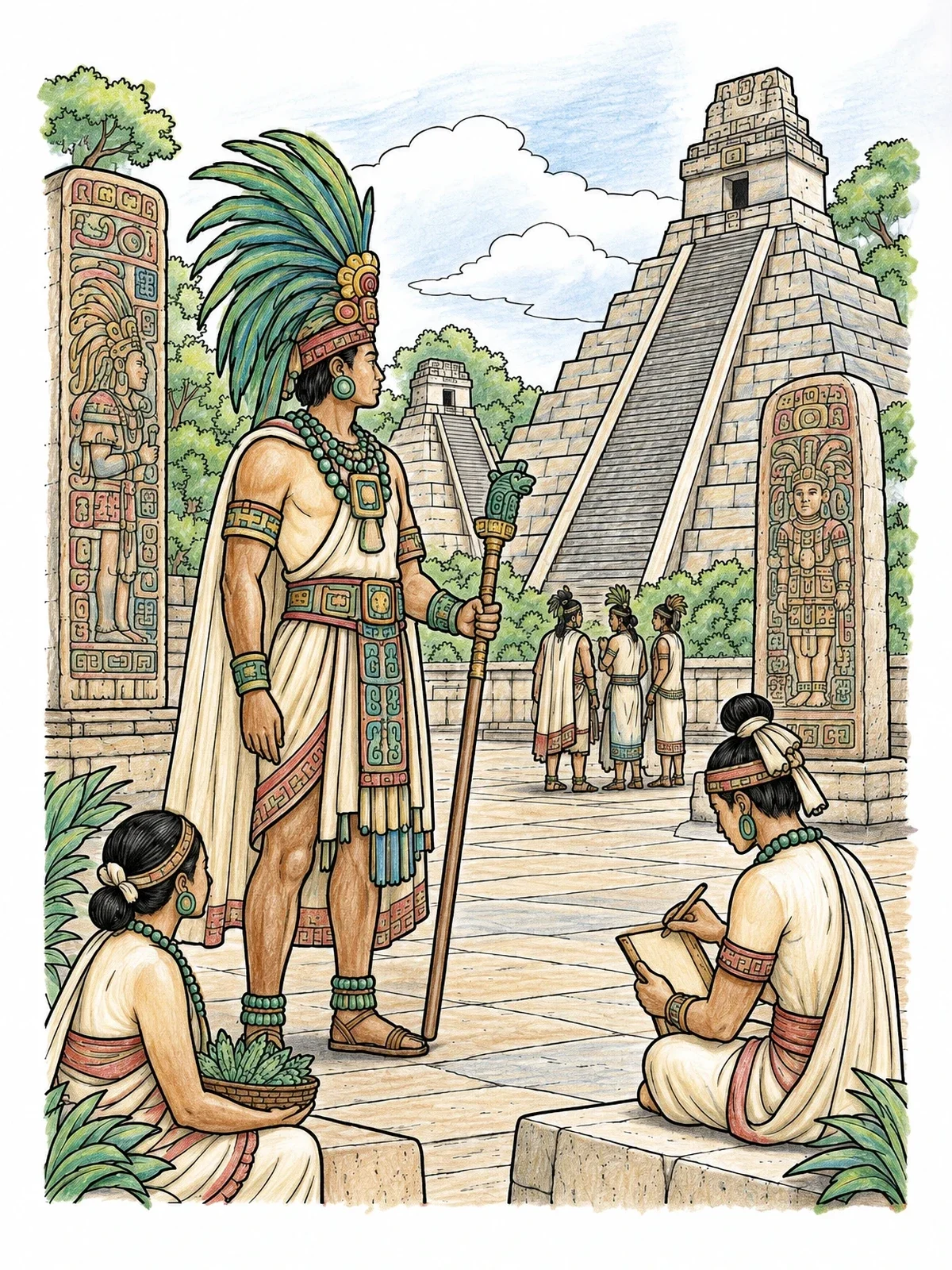 Colored example of the Maya Ruler In Temple Plaza coloring page