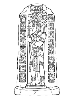 Free printable Ancient Mayan Stone Stela Relief coloring page